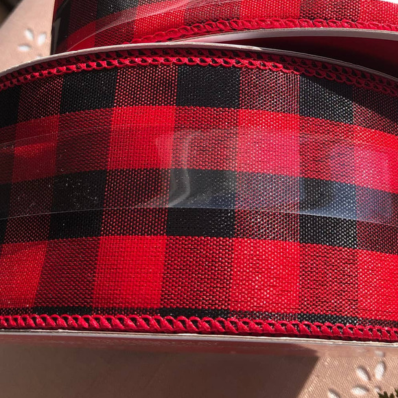 NWT 1 Celebrate It Checkered Wired Red Jumbo Ribbon Red/Black 80 Feet - Picture 1 of 6
